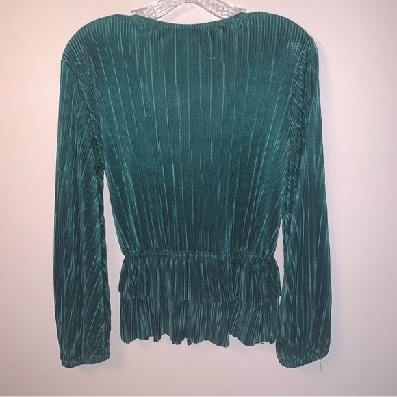 Zara Green Pleated Blouse S - Picture 7 of 12